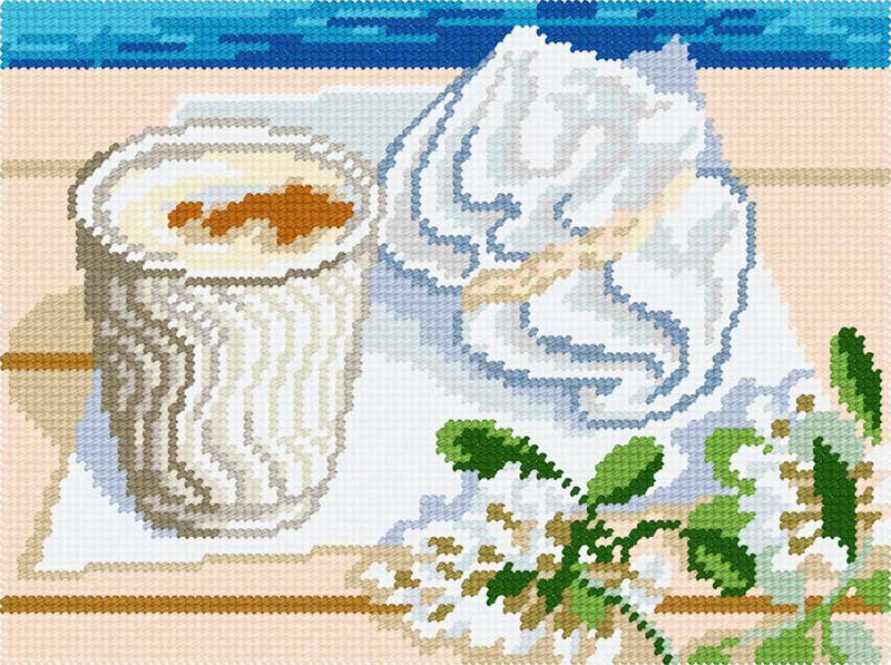 Photo Kit for embroidery yarn on canvas with a pattern Quick Tapestry TH-91 Morning coffee