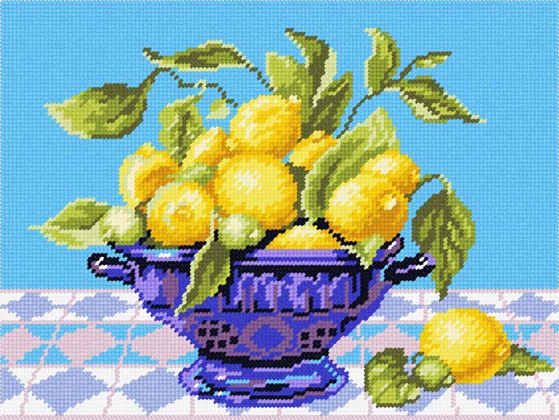 Photo Kit for embroidery yarn on canvas with a pattern Quick Tapestry TL-06 Lemons in a vase