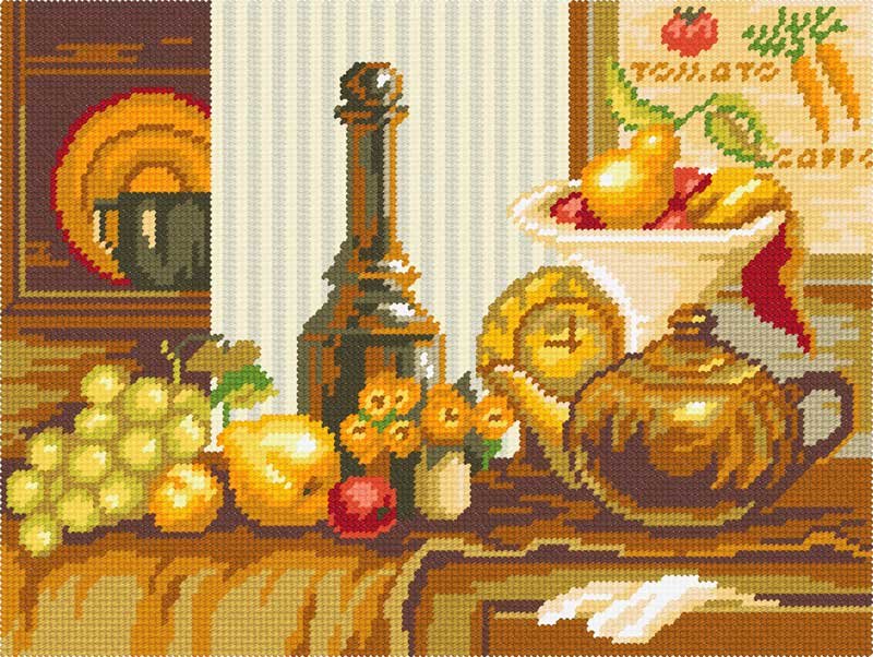 Photo Kit for embroidery yarn on canvas with a pattern Quick Tapestry TL-11 Kitchen still life