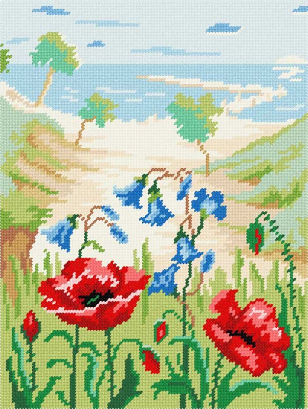 Photo Kit for embroidery yarn on canvas with a pattern Quick Tapestry TL-13 Poppies