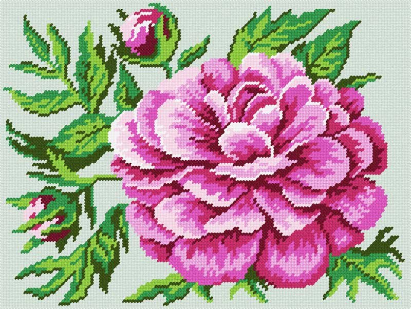 Photo Kit for embroidery yarn on canvas with a pattern Quick Tapestry TL-15 Peony