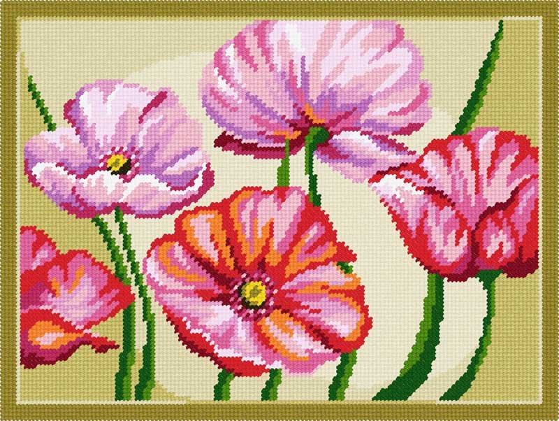 Photo Kit for embroidery yarn on canvas with a pattern Quick Tapestry TL-23 Poppies