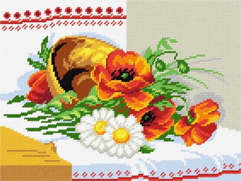 Photo Kit for embroidery yarn on canvas with a pattern Quick Tapestry TL-25 Poppies and daisies