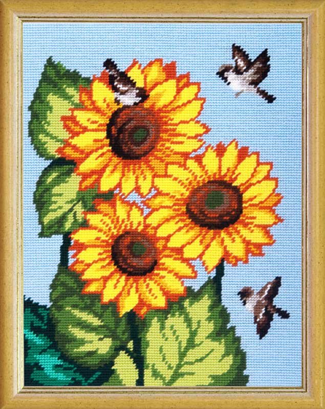 Photo Kit for embroidery yarn on canvas with a pattern Quick Tapestry TL-29 Sparrows and Sunflowers