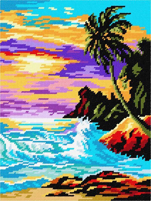 Photo Kit for embroidery yarn on canvas with a pattern Quick Tapestry TL-60 Sunset in the tropics