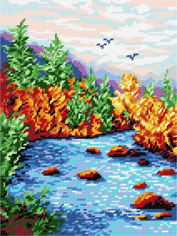 Photo Kit for embroidery yarn on canvas with a pattern Quick Tapestry TL-81 Valley in October