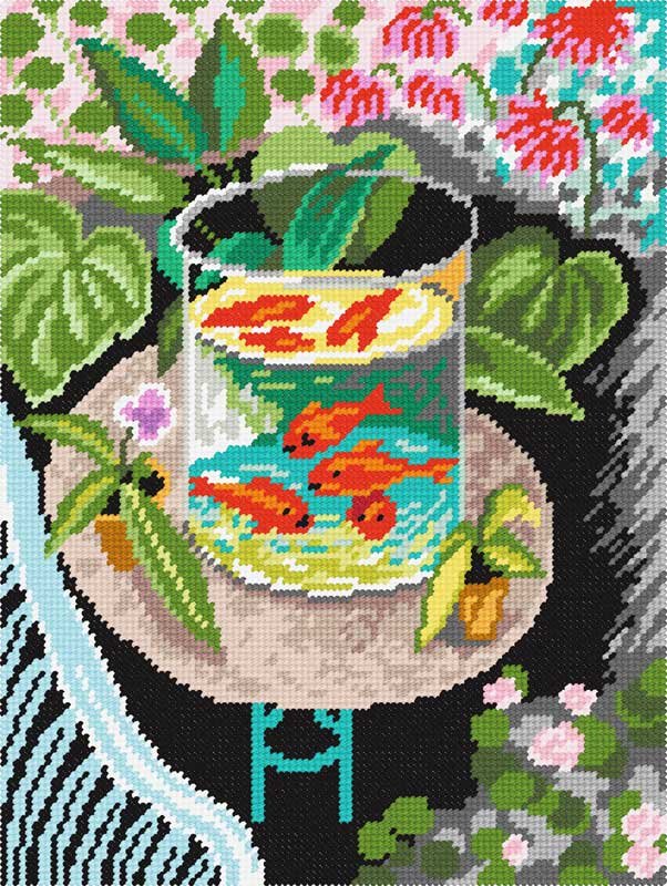 Photo Kit for embroidery yarn on canvas with a pattern Quick Tapestry TL-97 Goldfish