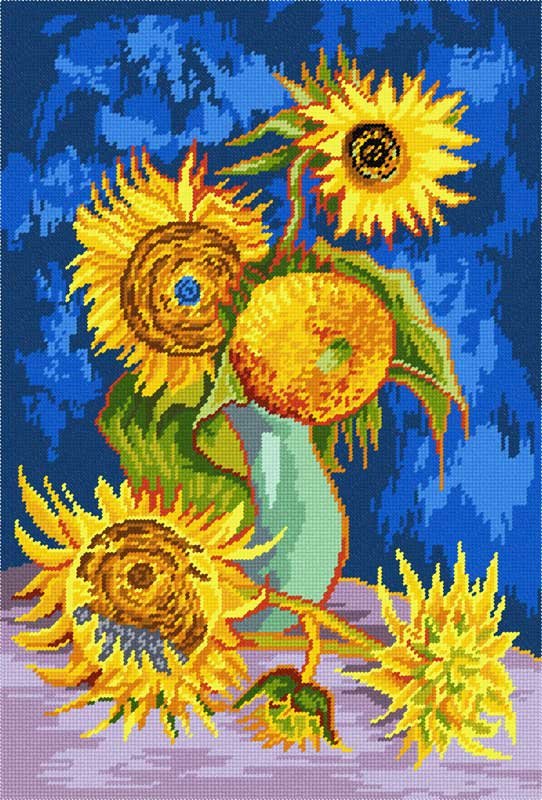 Photo Kit for embroidery yarn on canvas with a pattern Quick Tapestry TS-117 Sunflowers, V. van Gogh