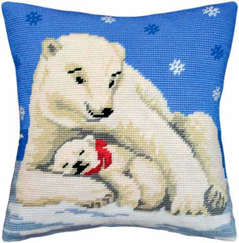 Фото Подушка для вышивки полукрестом Чарівниця V-06 Белые медведи
