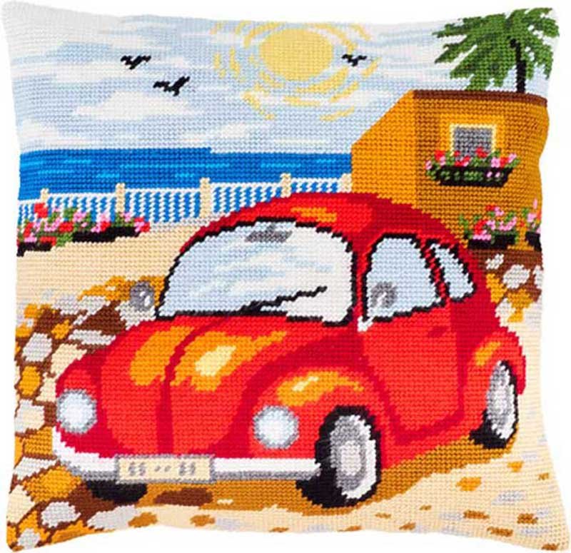 Foto Pillow for embroidery half-cross Charіvnytsya V-168 Car on the beach