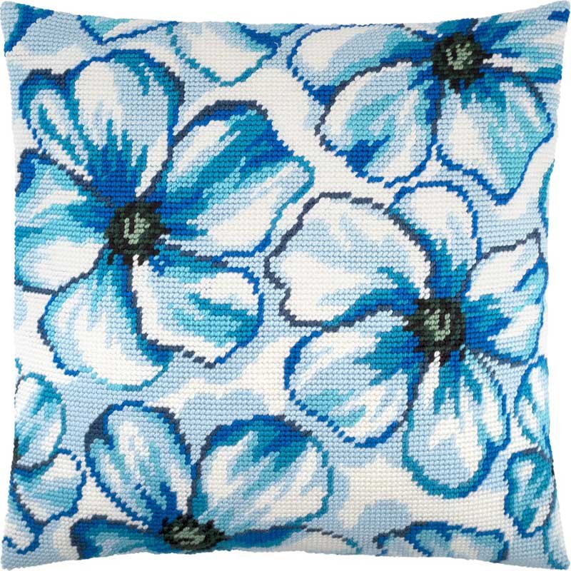 Фото Подушка для вышивки полукрестом Чарівниця V-239 Синие цветы