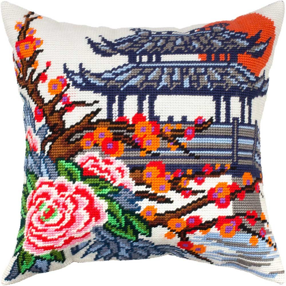 Фото Подушка для вышивки полукрестом Чарівниця V-334 Японский сад