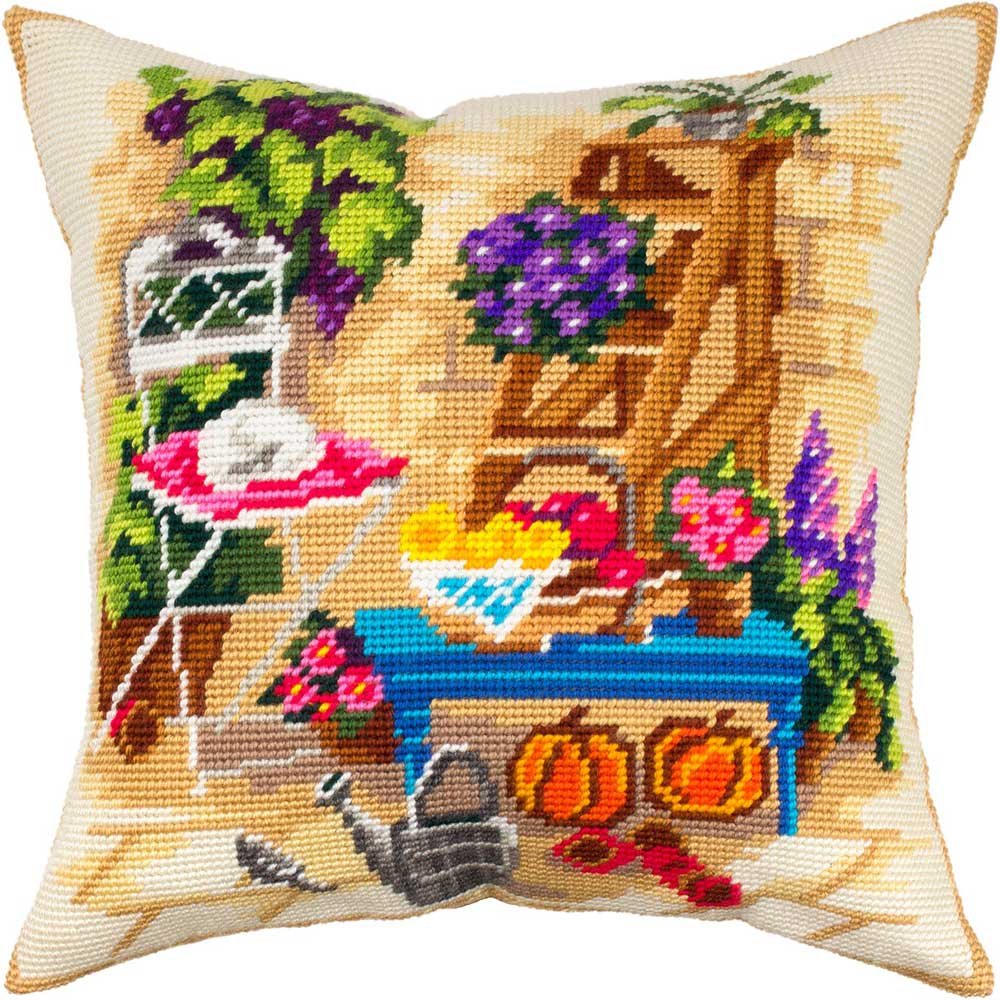 Foto Pillow for embroidery half-cross Charіvnytsya V-340 Watering can in the backyard