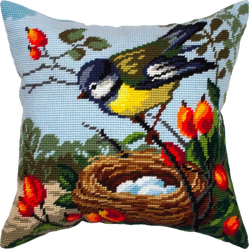 Foto Pillow for embroidery half-cross Charіvnytsya V-342 Tit near the nest