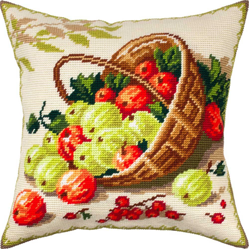 Foto Pillow for embroidery half-cross Charіvnytsya V-343 Basket with gooseberries