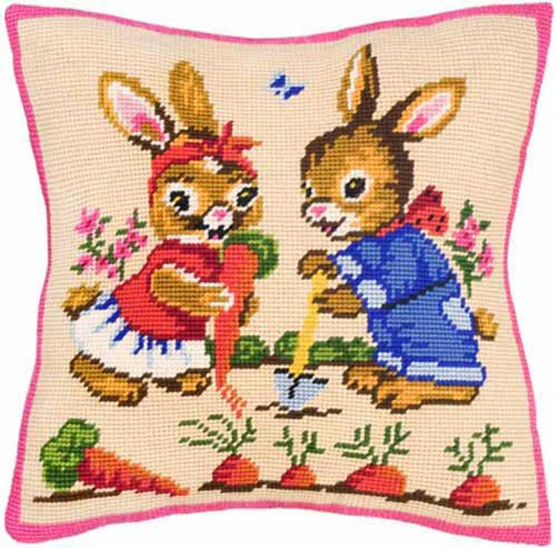 Foto Pillow for embroidery half-cross Charіvnytsya V-37 Bunny in the garden
