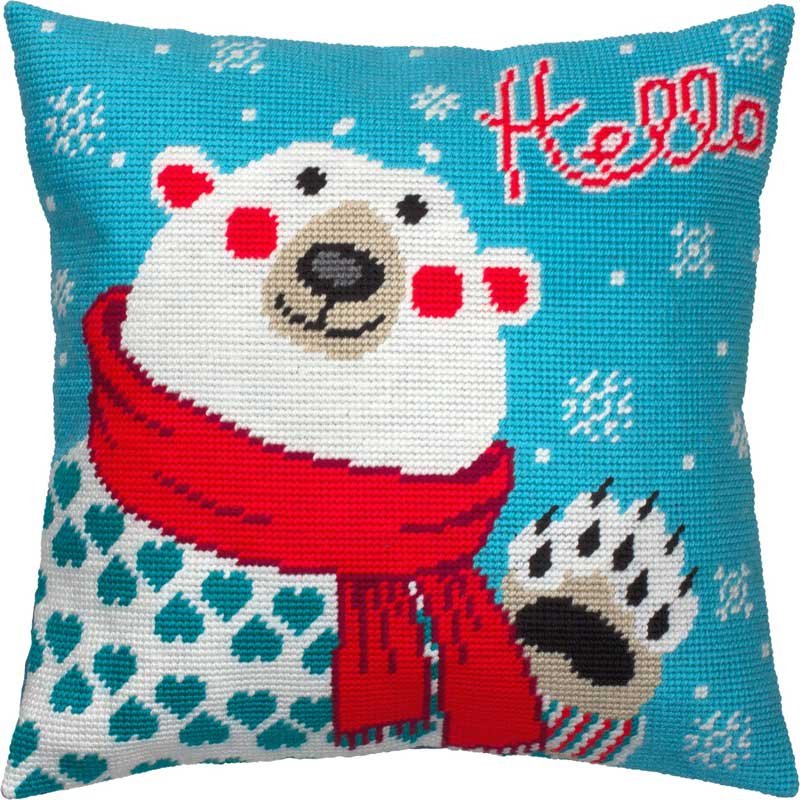 Foto Pillow for embroidery half-cross Charіvnytsya V-374 Bear with a scarf