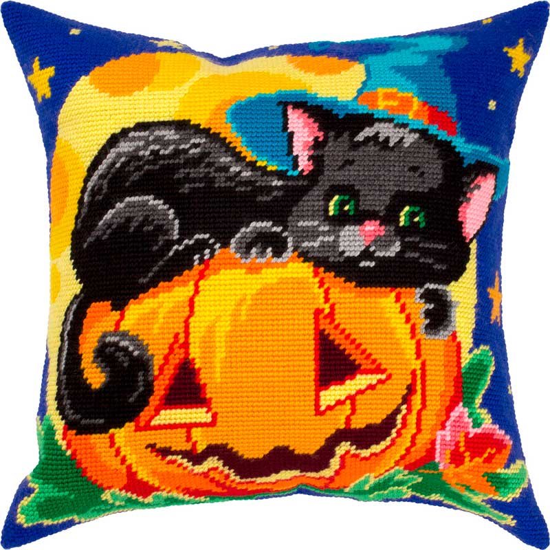 Foto Pillow for embroidery half-cross Charіvnytsya V-436 Cat on Halloween