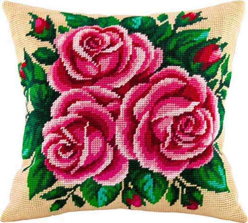 Фото Подушка для вышивки полукрестом Чарівниця V-82 Розовые розы