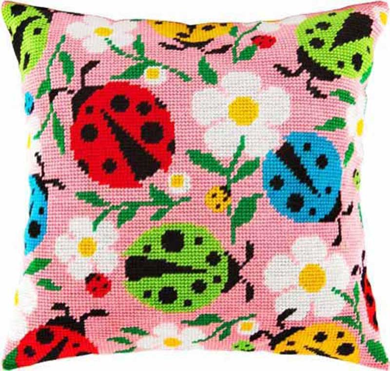 Foto Pillow for embroidery half-cross Charіvnytsya V-93 Ladybirds on the flowers