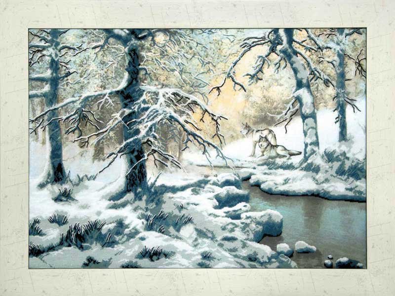 Photo Partial embroidery kit Momentos Magicos PK-077 Wolves near a winter stream