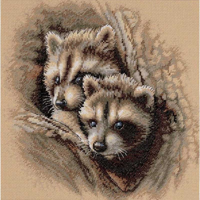 Foto Cross Stitch Kits Classic Design 4516 Baby raccoons