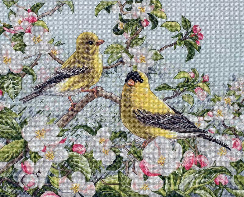 Foto Cross Stitch Kits Classic Design 4580 Birds on apple blossoms