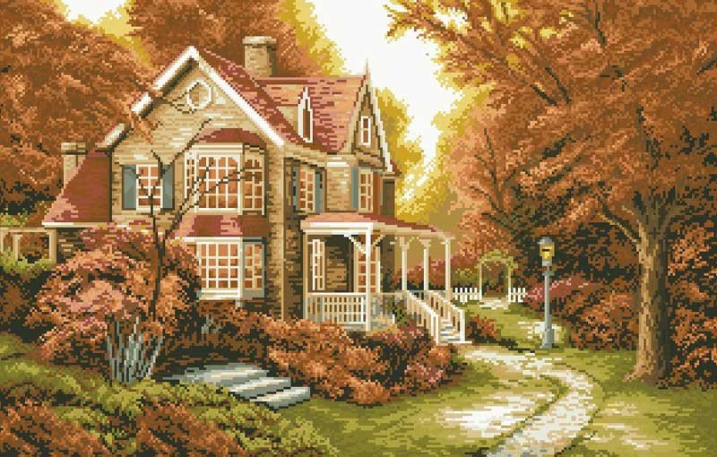 Foto Cross Stitch Kits Classic Design 8329 Autumn cottage