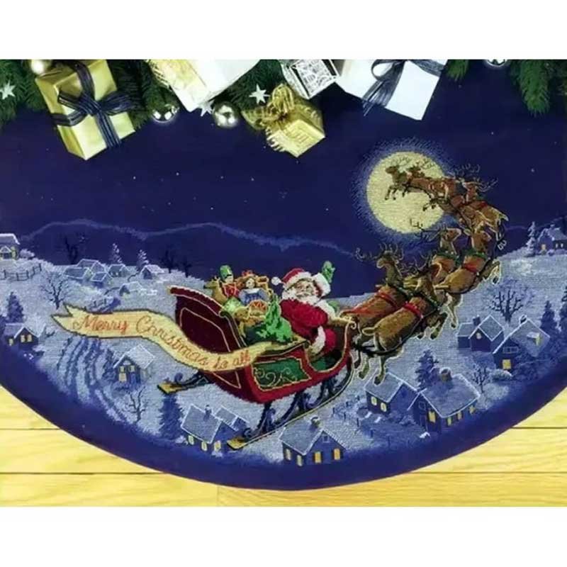 Foto Cross Stitch Kits Christmas Tree Skirt Classic Design 8384 Santa is coming...
