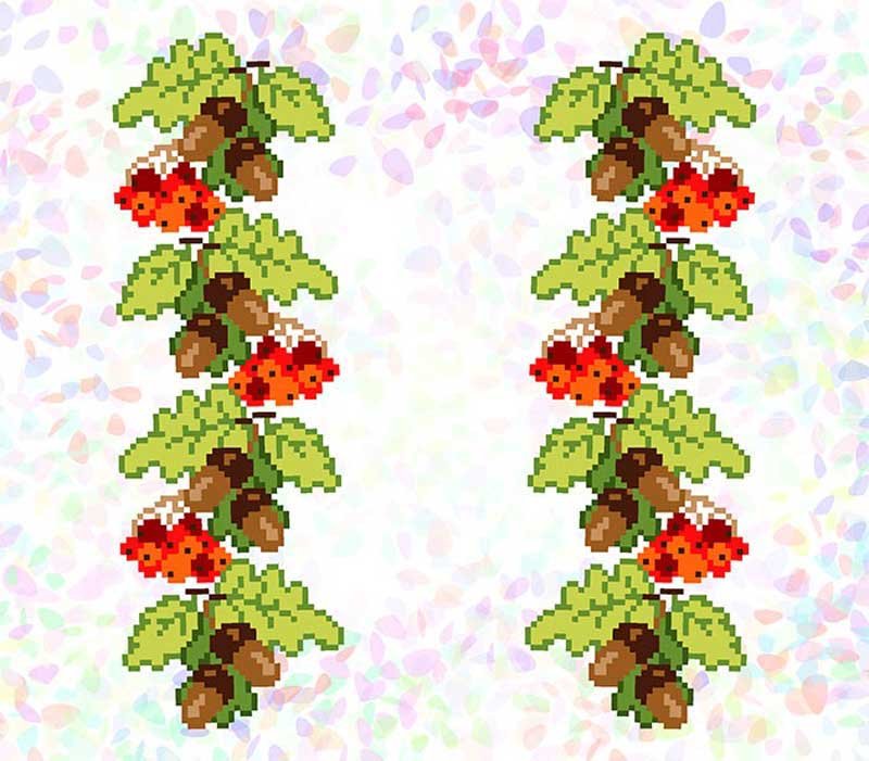 Фото Водорозчинний пришивний флізелін для вишивання Confetti К-291 Дубове листя і калина