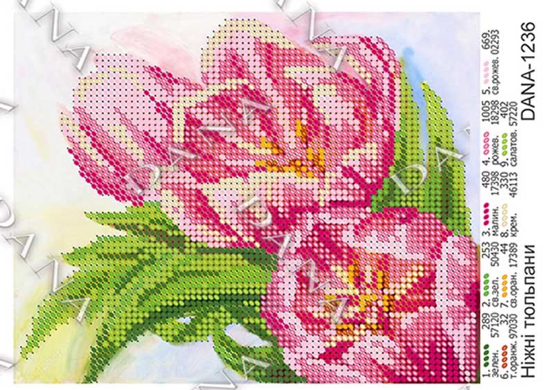 Фото Схема для вишивки бісером ДАНА-1236 Ніжні тюльпани