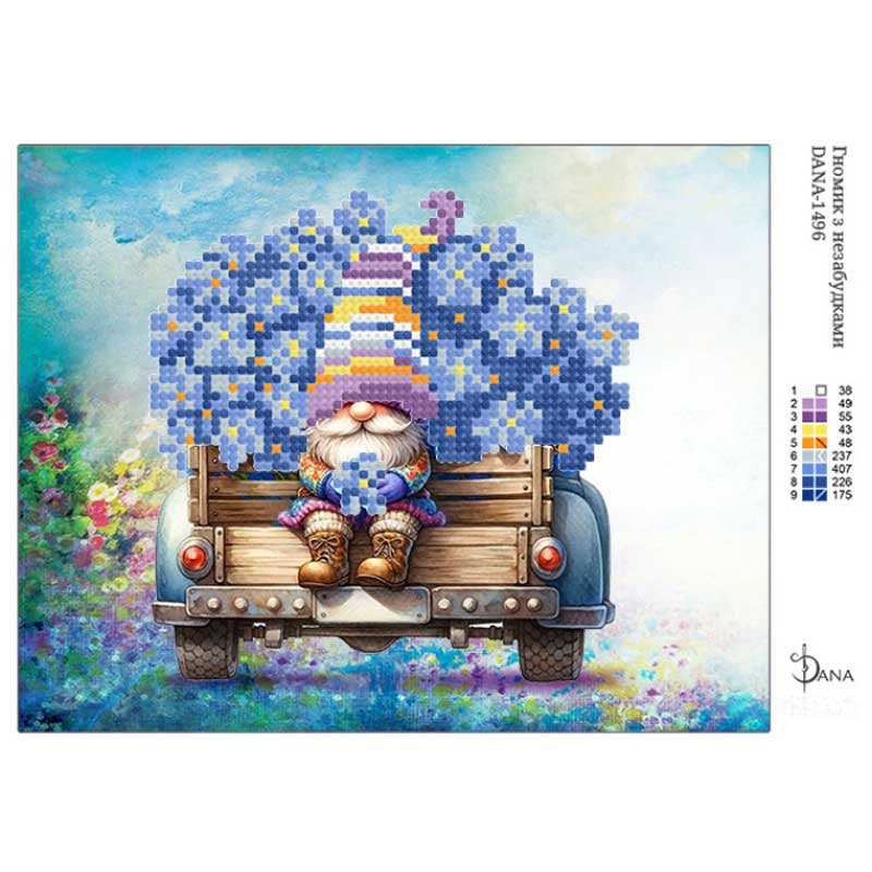 Фото Cхема для вышивки бисером  ДАНА-1496 Гномик с незабудками