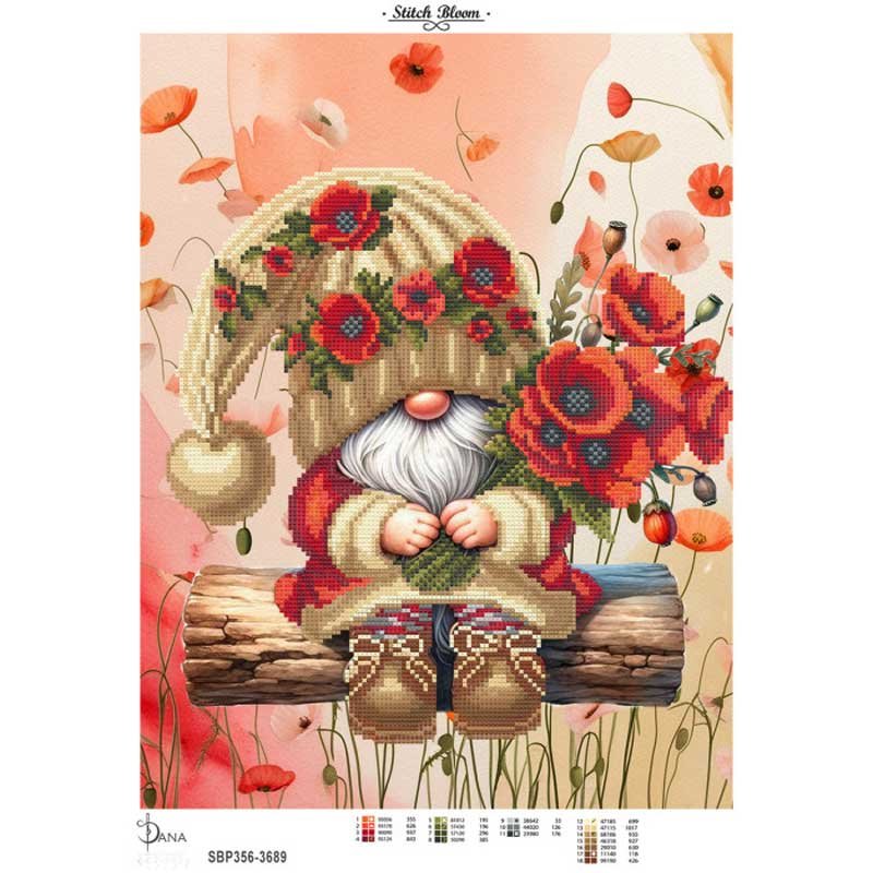 Photo Pattern beading DANA-3689 Gnome with Poppies