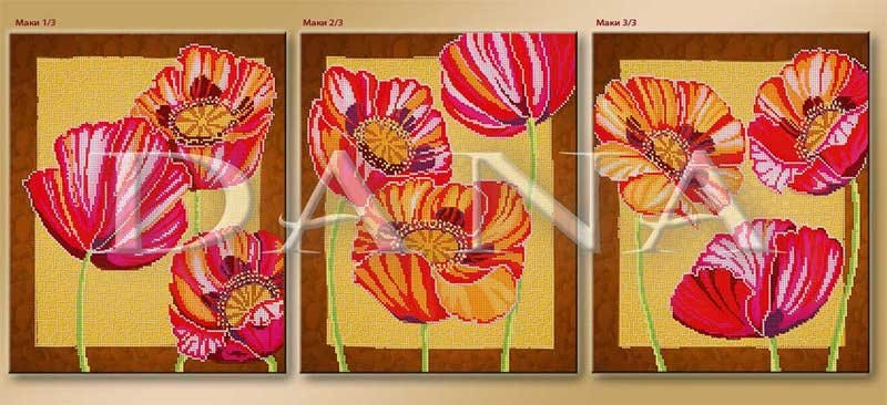 Photo Pattern beading DANA-412 Poppies Triptych Photo Pattern beading DANA-412 Poppies Triptych