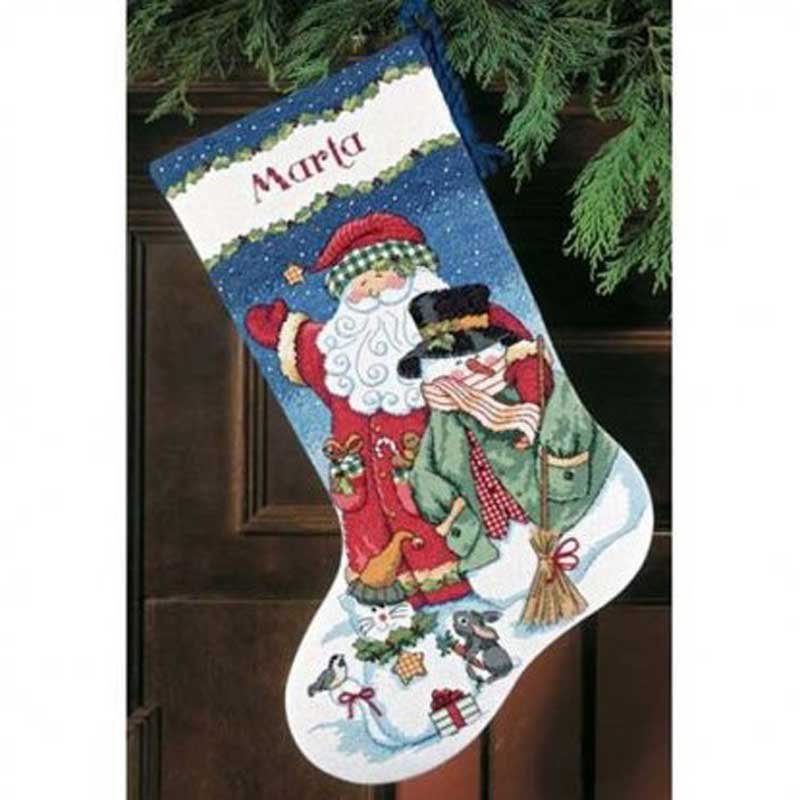 Foto Cross Stitch Kits Dimensions 08714 Santa & Snowman Stocking