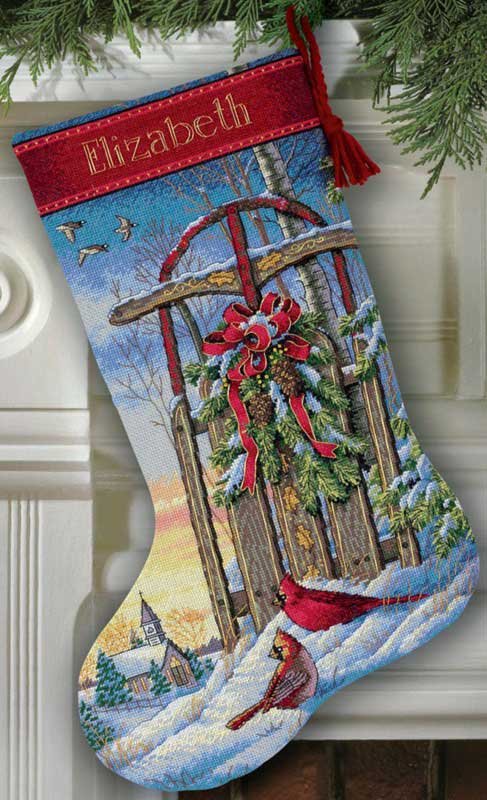 Фото Набор для вышивки крестом Dimensions 08819 Рождественские санки Сапожок