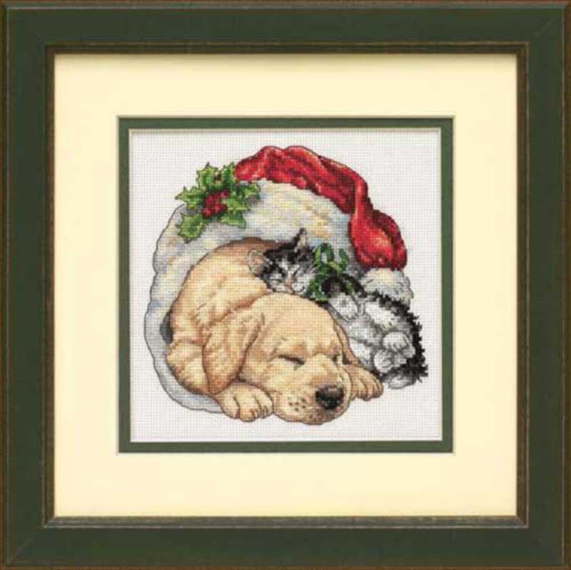 Foto Cross Stitch Kits Dimensions 08826 Pets on a Christmas morning