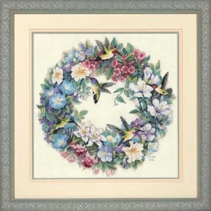 Foto Cross Stitch Kits Dimensions 35132 Hummingbird Wreath