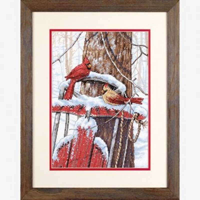 Foto Cross Stitch Kits Dimensions 70-08837 Cardinals On Sled