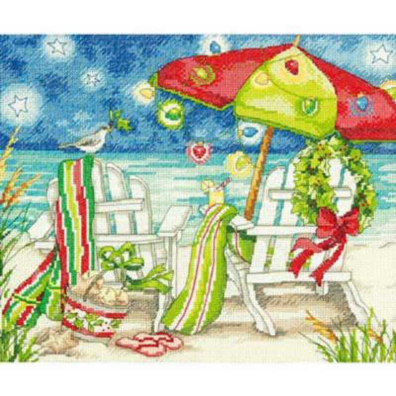 Фото Набір для вишивання хрестиком Dimensions 70-08948 Різдвяні пляжні стільці