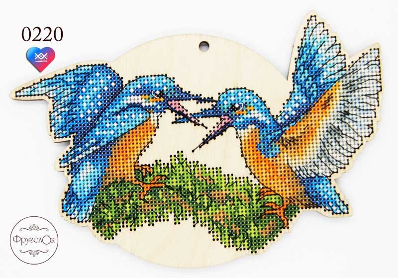 Photo 1 Cross stitch kit on wooden base FruzelOk 0220 Kingfishers