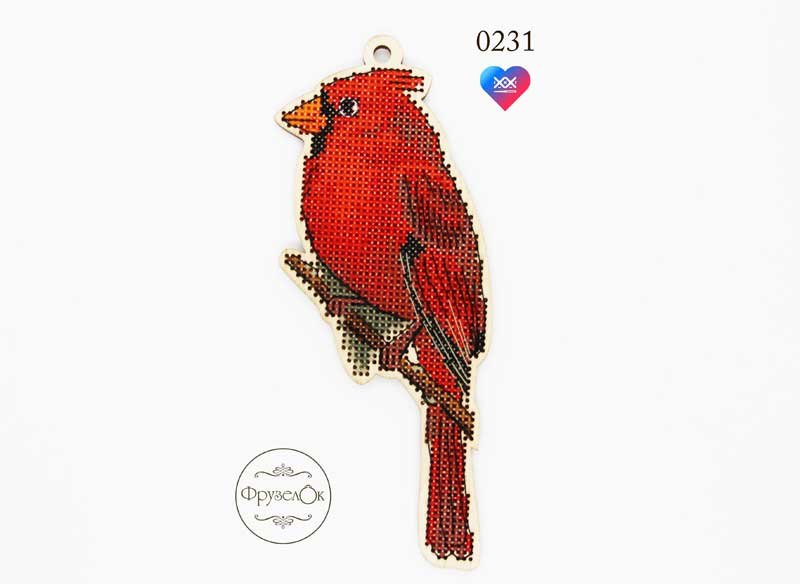 Photo 1 Cross stitch kit on wooden base FruzelOk 0231 Cardinal