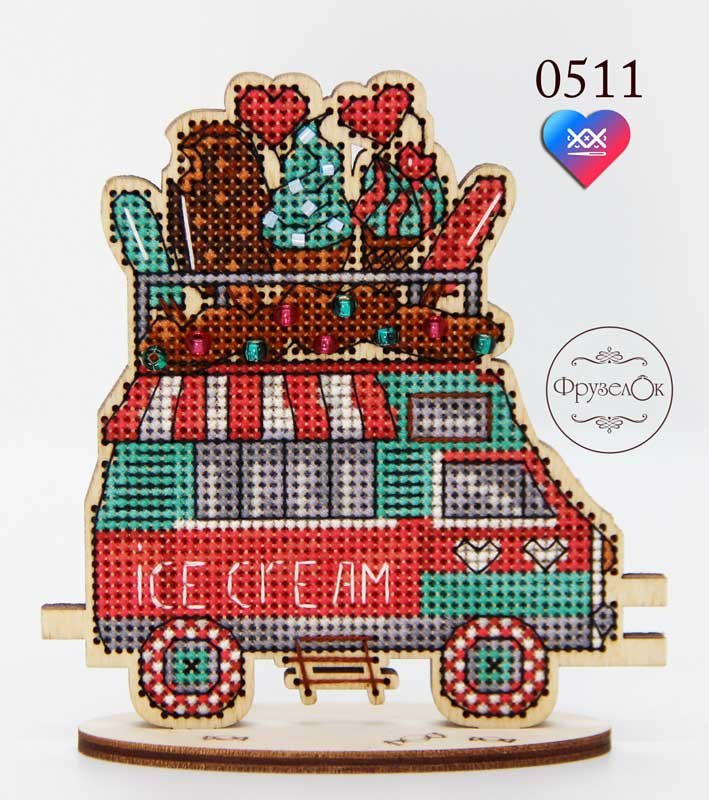 Photo 1 Cross stitch kit on wooden base FruzelOk 0511 An ice cream van