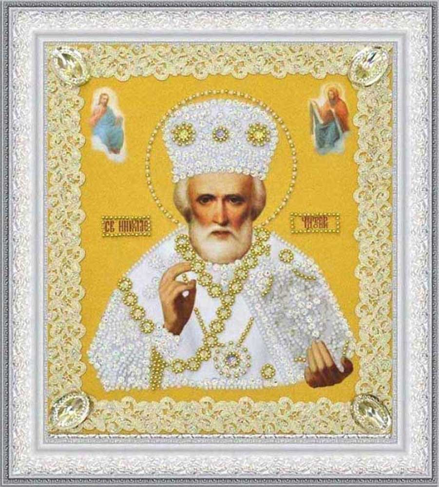Фото Набір вишивки бісером Картини Бісером Р-369 Ікона Святителя Чудотворця (золото) ажур