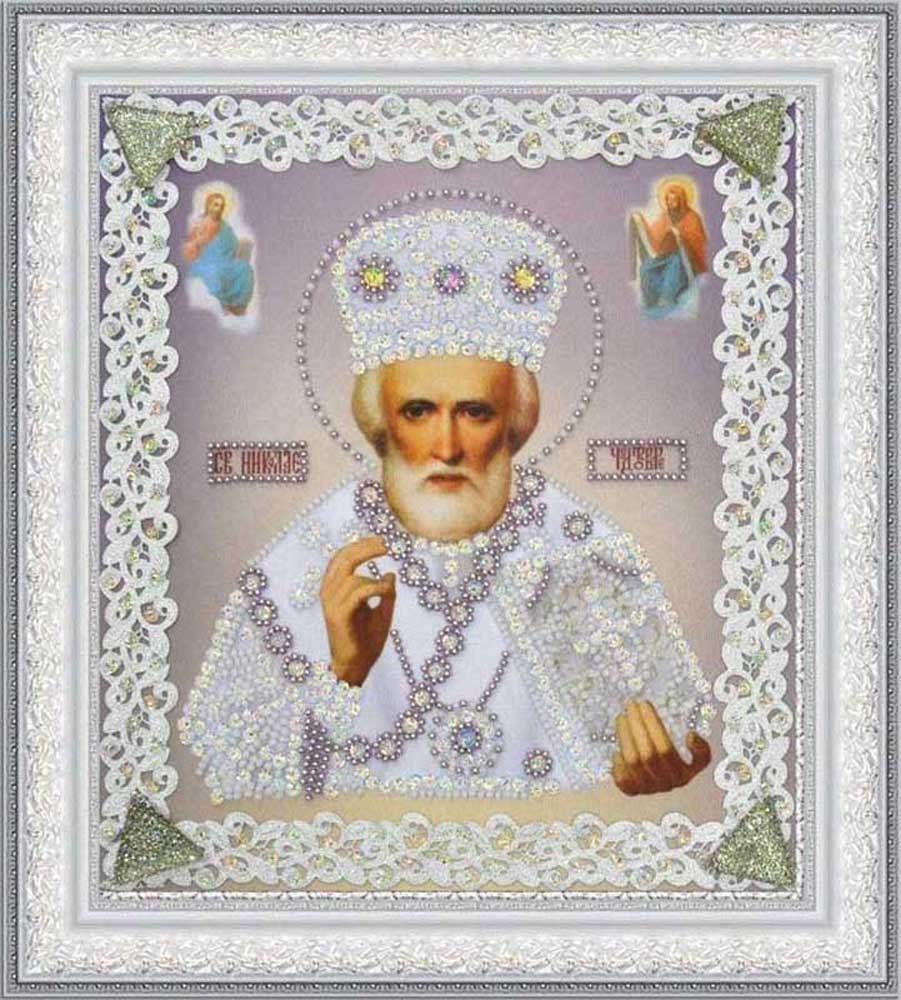 Фото Набір вишивки бісером Картини Бісером Р-370 Ікона Святителя Чудотворця (срібло) ажур