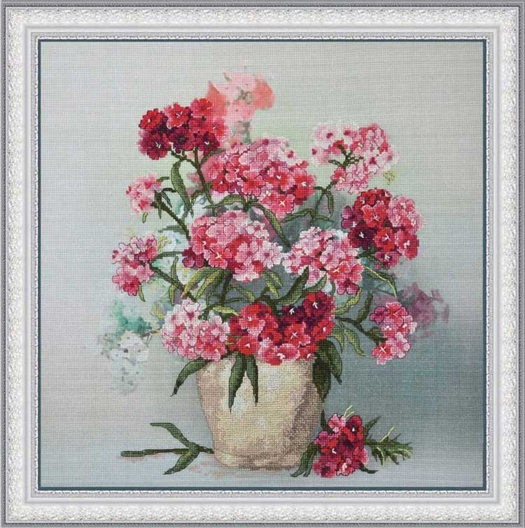 Photo Kit embroidery cross on canvas with printed background OLanTА VF-004 Turkish carnation (out of production)
