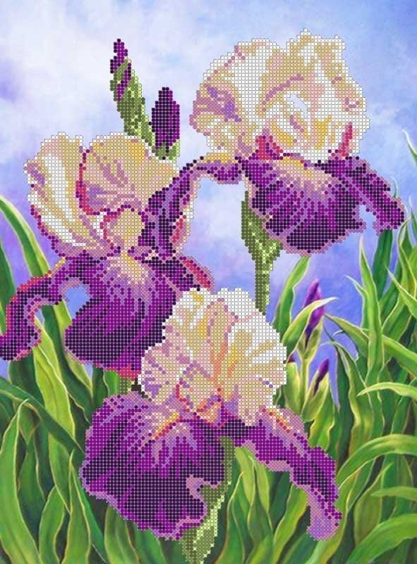 Photo Beadwork Pattern Pictures Beaded S-052 Irises