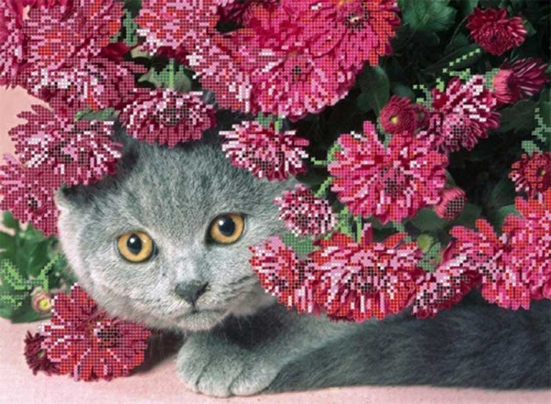 Photo Beadwork Pattern Pictures Beaded S-062 Cat Branch