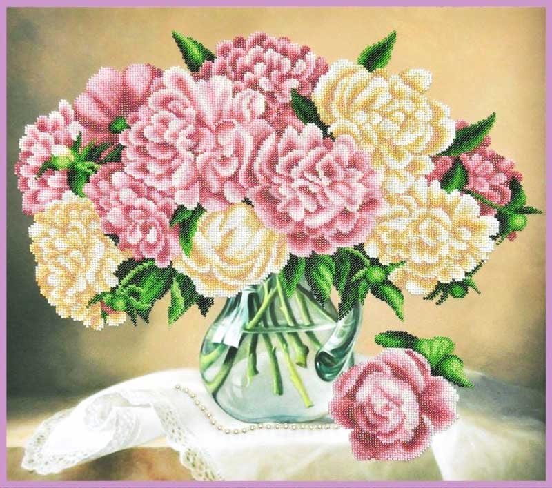 Photo Beadwork Pattern Pictures Beaded S-252 Peonies in a vase