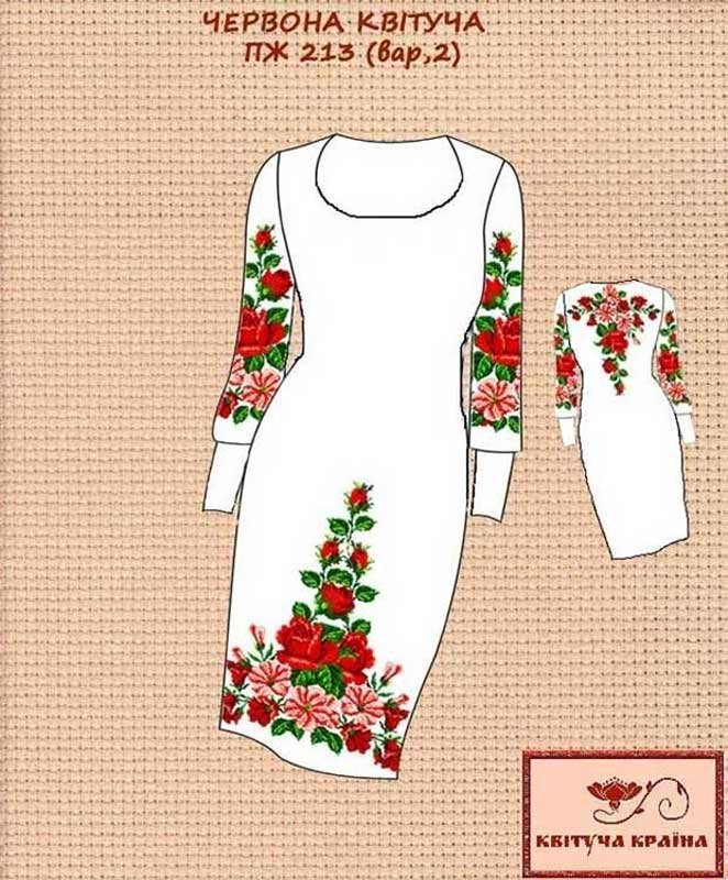 Photo Blank embroidered dress Kvitucha Krayna PZH-213-2 Red blooming 2